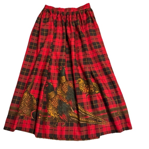 Vintage Ralph Lauren Wool Midi Skirt Pheasant Hunt Pleated 80s A-line Country - Picture 2 of 12